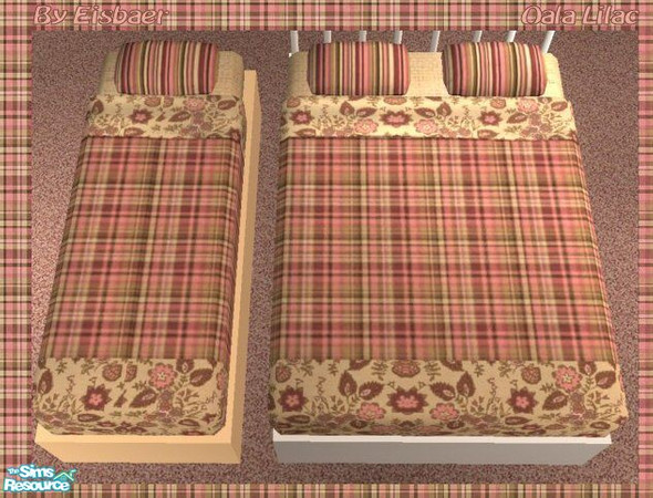 Sims 2 — Mira Oala Lilac - Bedding by Eisbaerbonzo — Plaid bedding with flowered throw