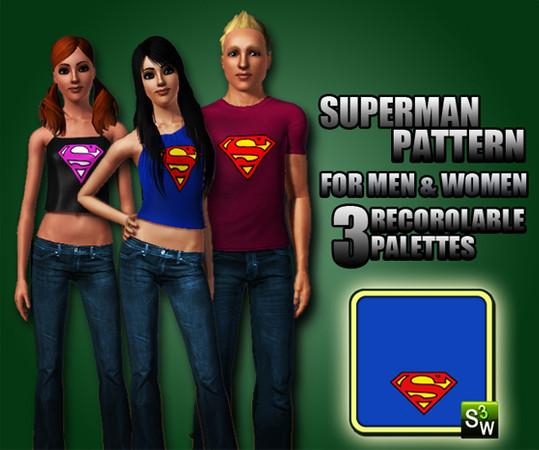 Sims 3 — Superman Pattern by djbert — Superman logo Pattern for men and women. 3 Recolorable palettes. Enjoy it!