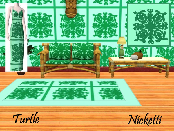 Sims 3 — Turtle by nicketti — Hawaiian quilt block 3 color themed.