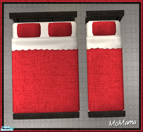 Sims 2 — NK Mission BR Red - Bedding by MoMama — Nice red quilt and pillows with white sheet and mattress.