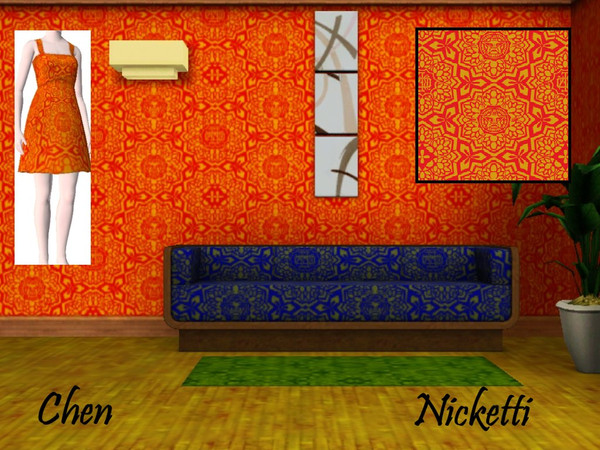 Sims 3 — Chen by nicketti — Oriental pattern, 2 colors, abstract, TSRAA yes
