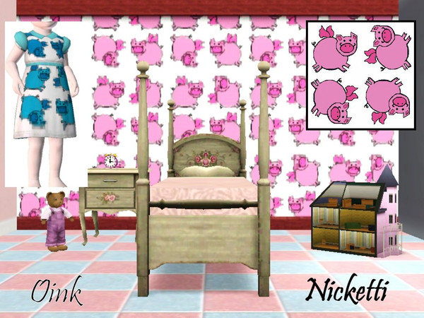 Sims 3 — Oinks by nicketti — Pink Pig pattern, 3 colors, themed, TSRAA yes. Fun for kids.