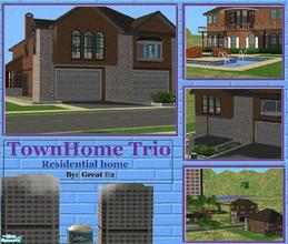 Sims 2 — TownHome Trio - Townhouse by great  b2 — A large family home with no custom content, pool 2 car garages, 2 full
