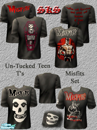 Sims 2 — TMT_SKS_UnTuck-T_Misfits-Set by 71robert13 — 4 Classic Black T-Shirts with Misfits graphics for Teen Males. Worn