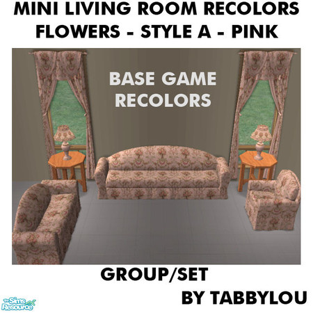 Sims 2 — TL - Mini Living - Flowers Style A - Pink Set by TabbyLou — Flowers (Style A) Motif in Pink recolors of the Base