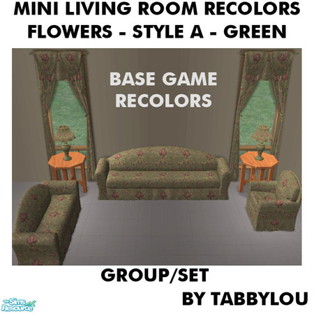Sims 2 — TL - Mini Living - Flowers Style A - Green Set by TabbyLou — Flowers (Style A) Motif in Green recolors of the