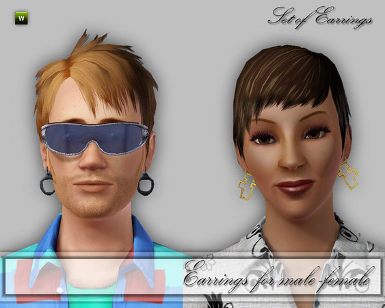 Sims 3 — CD_Earrings for Male - Female by TSR Archive — A set with earrings for male and female. 1 pair is for male, from