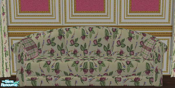 Sims 2 — JI Country Living in Pink Sofa by lisa9999 — A pink rose sofa with pink and green checked pillows.