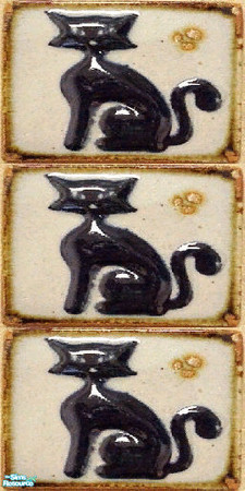 Sims 2 — NK Cats Bath Wall Tile Black by MoMama — A cute little black cat sits upon your tile to great you.