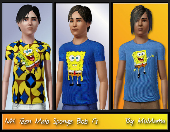 Sims 3 — NK Teen Male Sponge Bob Ts by MoMama — A set of three Sponge Bob Square Pants Ts for your teenage boys.