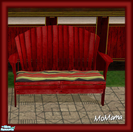 Sims 2 — NK Sun Fun - Love Seat by MoMama — A love seat in a nice deep red wood with red striped seat cushion.