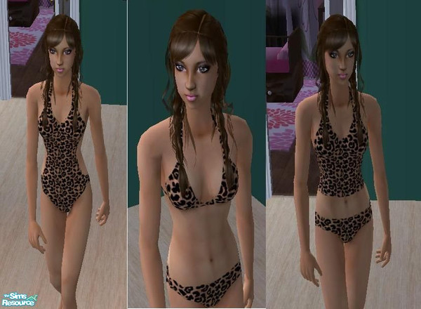 Sims 2 — Leopard Swimsuit Set by amk222228 — There is a bikini, cutout, and tankini in a zebra print. I also have a zebra
