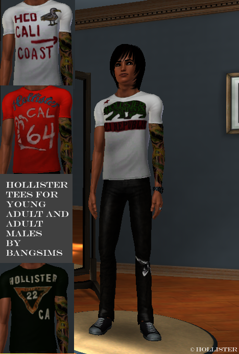 Sims 3 — Hollister Tees For Male (YA and AM) by BangSims — My first Uplaod heare at TSR. A recolor with stencils on it