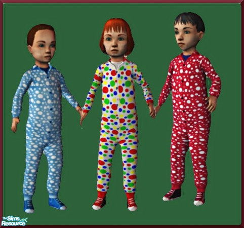 Sims 2 — Dots by elainearora — A set of 3 outfits in bright colours with dots all over and matching shoes for your little