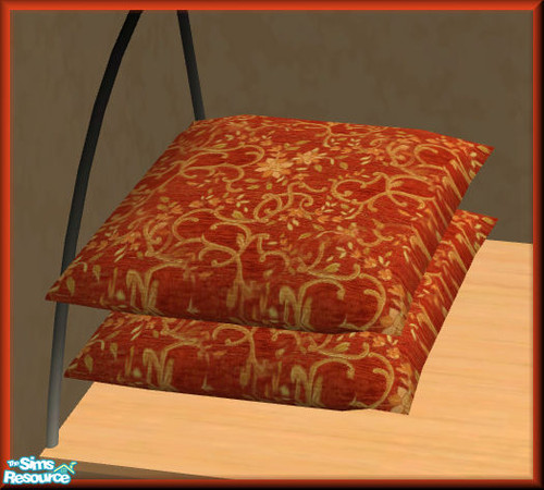 Sims 2 — NK STUD Items Red Gold - Stackable Cushion by MoMama — A stackable cushion in red and gold.