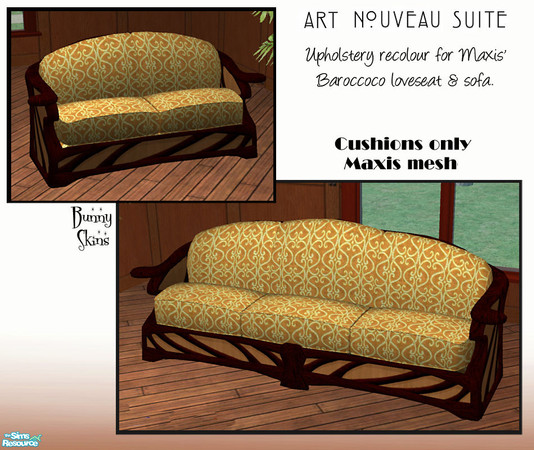 Sims 2 — Art Nouveau Suite: Gold Sofa Upholstery by BunnyTSR — Upholstery recolour of Maxis\' Baroccoco art nouveau