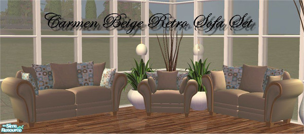 Sims 2 — Carmen Beige Retro Sofa Set by frillyfilly — Recolours of the Carmen Sofa Set. Free mesh set at 37 Sims.