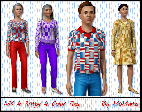 Sims 3 — NK 4 Color 4 Stripe Tiny by MoMama by MoMama — A tiny pattern of 4 stripes in 4 colors with rotations by MoMama