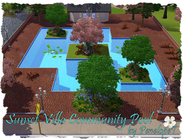 Sims 3 — Sunset Villa Community Pool by PenelopeT — This public pool is open 24 hours a day. So come on down and take a