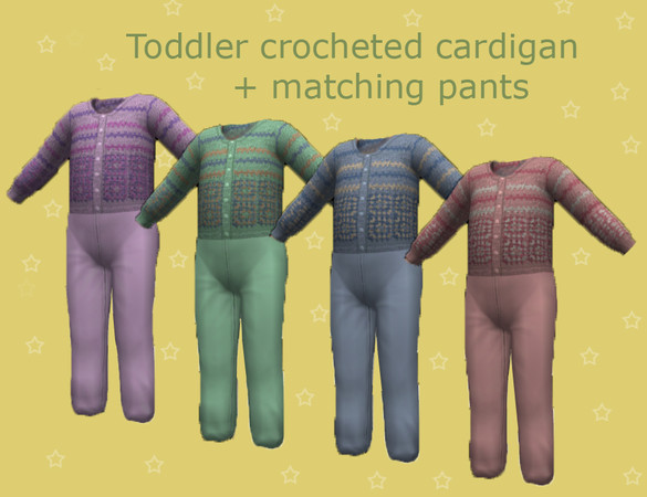 Sims 3 — toddler crocheted cardigan and pants by lreveles18 — crocheted cardigan with matching pants for boy and girl