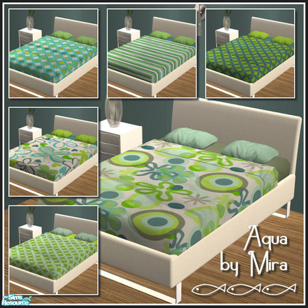 Sims 2 — Aqua beddings by mirake — They are seamless, so you can use them on a double, or single bed. Enjoy!!