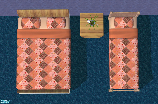 Sims 2 — Funky Pink Bedding by ImmeK — A comfortable patchwork bedding in pink and brown based on a texture provided by
