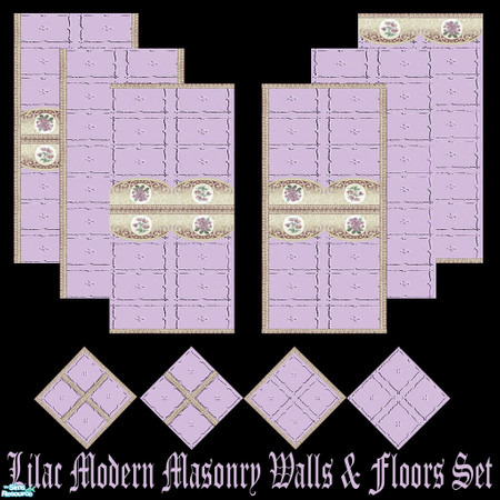 Sims 2 — Lilac Modern Masonry Walls & Floors Set by Sheera — This set includes 10 items : 6 walls and their 4