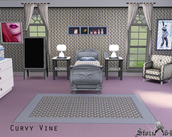 Sims 3 — Curvy Vines by stori_64 — Curled vines fill this pattern, complete with a small flower