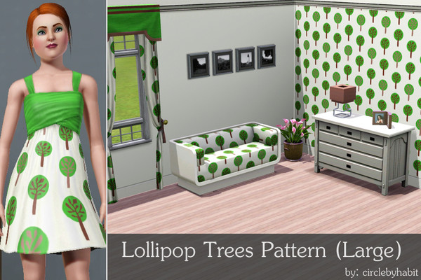 Sims 3 — Lollipop Trees Pattern (Large) by circlebyhabit — A tree pattern based off an IKEA fabric. Hand-traced for solid