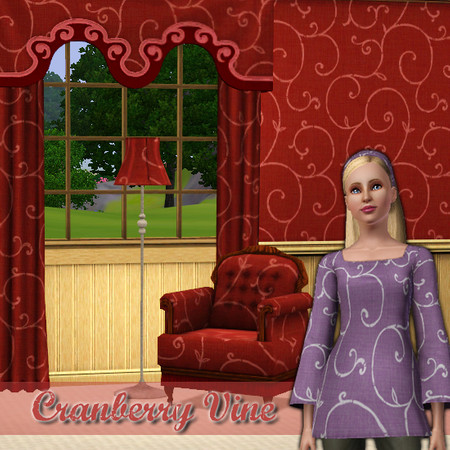 Sims 3 — Cranberry Vine by kittyispretty69 — A simple vine pattern with a fabric texture. Three recolorable parts. Found