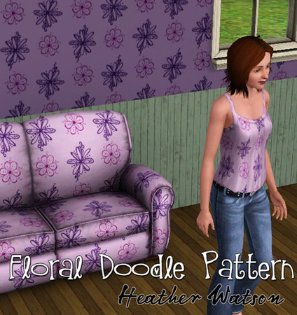 Sims 3 — Floral Doodle Pattern by hwphoto — Cute floral pattern designed using original hand-drawn (by me) doodles.