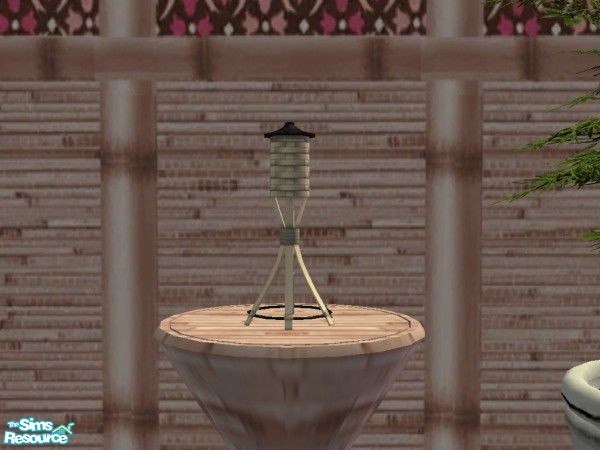 Sims 2 — Tiki Taki Party Room - Table Torch by Riverwillows — Biege-colored table torch. Using Texture Challenge 52, and