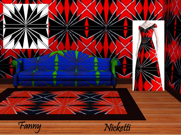 Sims 3 — Fanny by nicketti — Art deco pattern gone goth, geometric, 3 colors, TSRAA yes