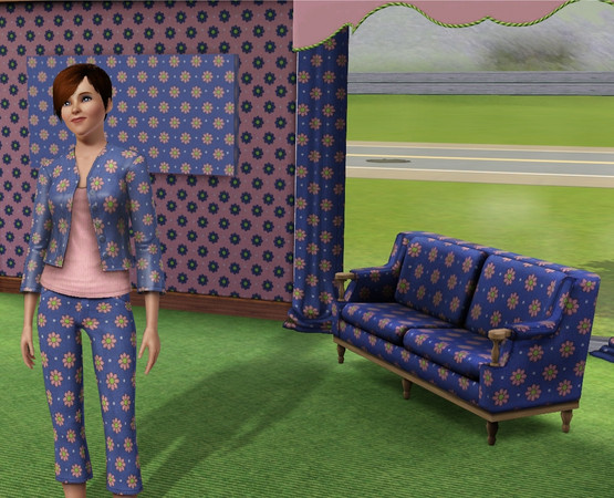 Sims 3 — Flower Whimsy V1 by Tabeetha — flowers and polka dots on canvas cloth. 
