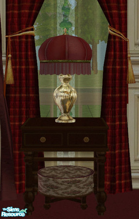 Sims 2 — Grandeur Bedroom Endtable by lisa9999 — A dark wood end table with bed stool in rose fabric.