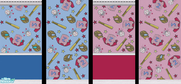 Sims 2 — Kids Baseball Wallpapers by Grammy_Moon — Made for your kiddie athletes. Set of 4, 2 pink & 2 blue.