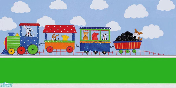 Sims 2 — Puppy Train Wallpaper Set by Grammy_Moon — A childrens wallpaper set of 4 walls. Picture shows the 4 walls
