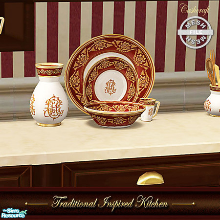 Sims 2 — Traditional Inspired Kitchen - Dinnerware Mesh by Cashcraft — A traditional kitchen with a vintage flair and