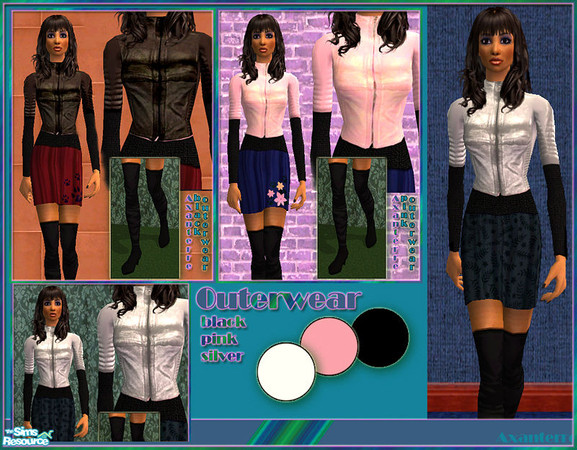 Sims 2 — Jackets - 3 different by Axanterre — This set includes three jackets for female sims - one black,one silver and