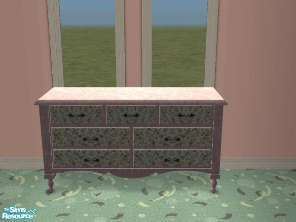 Sims 2 — Victorian Chintz Bedroom - Dresser by Riverwillows — Pretty pink marble dresser, with chintz drawers. Part of