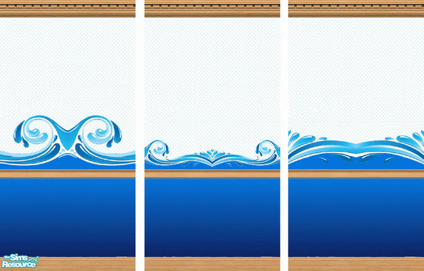 Sims 2 — Surfs Up Wallpaper Set by Grammy_Moon — 3 wallpapers with stencil that gives the illusion of waves.