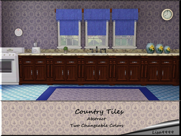 Sims 3 — Country Tile by lisa9999 — Hearts and flowers in a tile pattern. Two changeable colors. Lisa9999