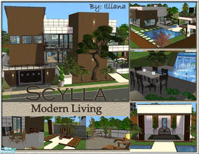 Sims 2 — Scylla - Modern 2 Bed Home by Illiana — Scylla includes attached garage, pool w/waterfall effect, fountains, hot