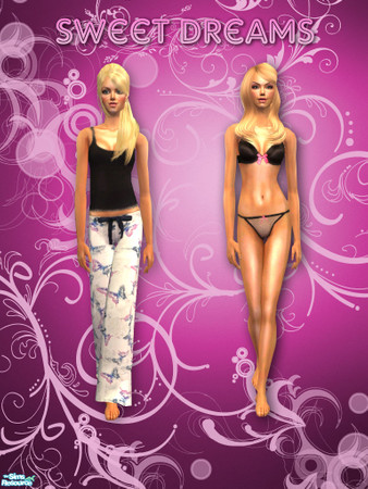 Sims 2 — Sweet Dreams by Roumito — A set of sexy lingerie and pyjamas.