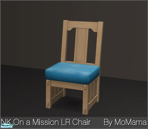 Sims 2 — NK On A Mission LR - Dning Chair by MoMama — A dining chair of light wood with a comfy blue cushion.