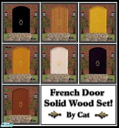 Sims 2 — French Door Solid Wood Set by cat3cm — A new french door with solid wood panel. Diagonal included.