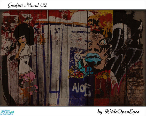 Sims 2 — Graffiti Mural 02  by wideopeneyes — This is my second Graffiti Mural set. This time a little more dirty and