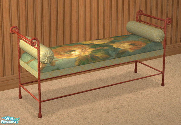 Sims 2 — Romantic Dreams Loveseat by ImmeK — A delicate metal frame with a rose design seat and green fabric accents