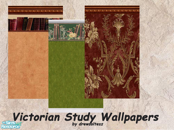 Sims 2 — Victorian Study Wallpapers by drewsoltesz — Three different old style Victorian Wallpapers for your Sims
