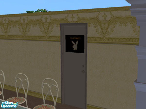 Sims 2 — Dorm Door by Vampire Seductress — White dorm door with Playboy bunny!